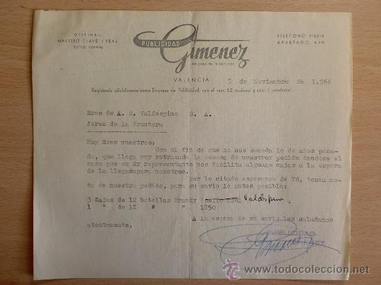 Lettere commerciali: CARTA COMERCIAL. PUBLICIDAD. VALENCIA 1964. GIMENEZ. A VALDESPINO.