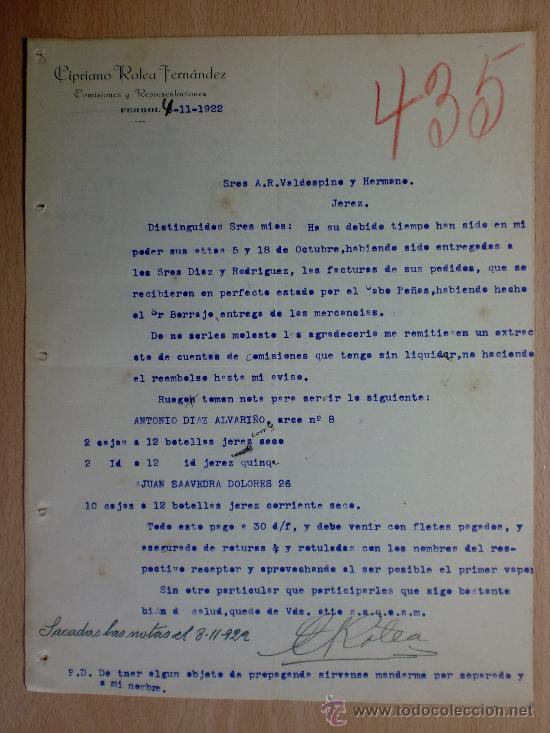Cartas comerciais: CARTA COMERCIAL. FERROL 1922. CIPRIANO ROTEA FERNANDEZ. COMISIONES Y REPRESENTACIONES.
