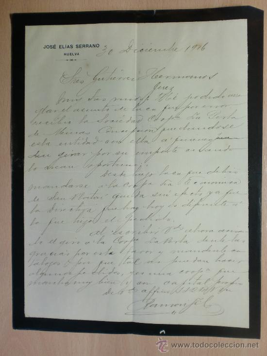 Cartas comerciais: CARTA COMERCIAL. HUELVA 1916. JOSE ELIAS SERRANO. A GUTIERREZ HNOS.