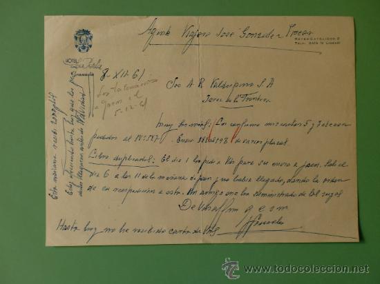 Gesch&auml;ftsbriefe: CARTA COMERCIAL. GRANADA, 8-12-61. HOTEL LA PERLA.