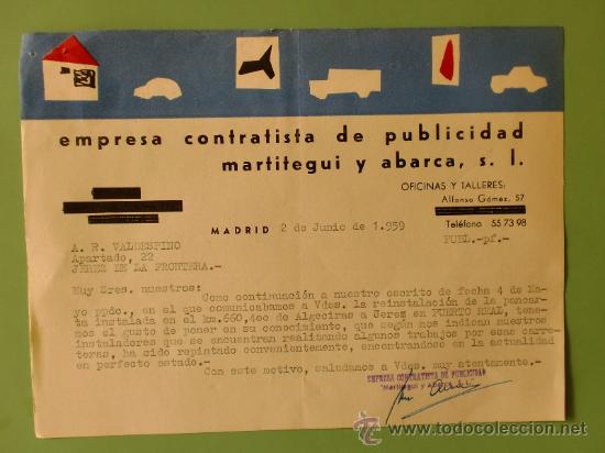 Gesch&auml;ftsbriefe: CARTA COMERCIAL. EMPRESA CONTRATISTA DE PUBLICIDAD MARTITEGUI Y ABARCA S.A. MADRID.