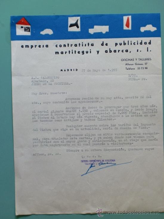 Gesch&auml;ftsbriefe: CARTA COMERCIAL. EMPRESA CONTRATISTA DE PUBLICIDAD MARTITEGUI Y ABARCA S.A. MADRID.