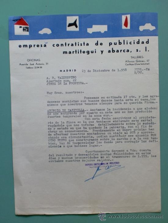 Gesch&auml;ftsbriefe: CARTA COMERCIAL. EMPRESA CONTRATISTA DE PUBLICIDAD MARTITEGUI Y ABARCA S.A. MADRID.