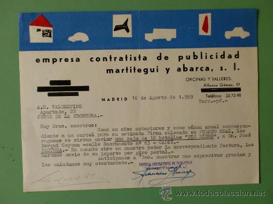 Gesch&auml;ftsbriefe: CARTA COMERCIAL. EMPRESA CONTRATISTA DE PUBLICIDAD MARTITEGUI Y ABARCA S.A. MADRID.