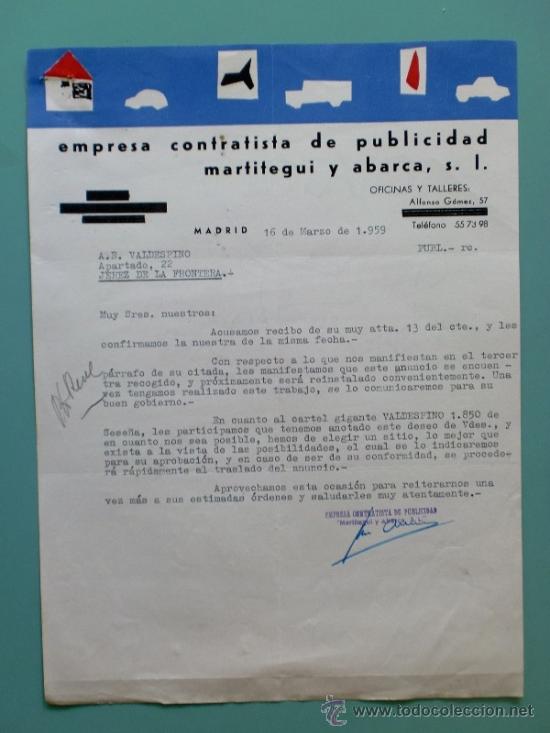 Gesch&auml;ftsbriefe: CARTA COMERCIAL. EMPRESA CONTRATISTA DE PUBLICIDAD MARTITEGUI Y ABARCA S.A. MADRID.