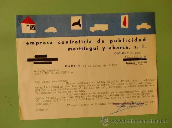 Gesch&auml;ftsbriefe: CARTA COMERCIAL. EMPRESA CONTRATISTA DE PUBLICIDAD MARTITEGUI Y ABARCA S.A. MADRID.