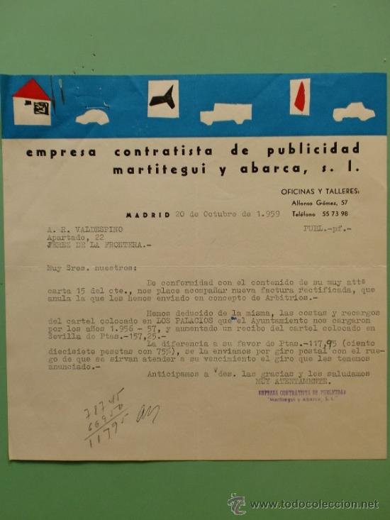 Gesch&auml;ftsbriefe: CARTA COMERCIAL. EMPRESA CONTRATISTA DE PUBLICIDAD MARTITEGUI Y ABARCA S.A. MADRID.