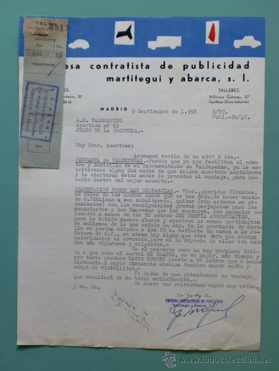 Gesch&auml;ftsbriefe: CARTA COMERCIAL. EMPRESA CONTRATISTA DE PUBLICIDAD MARTITEGUI Y ABARCA S.A. MADRID.