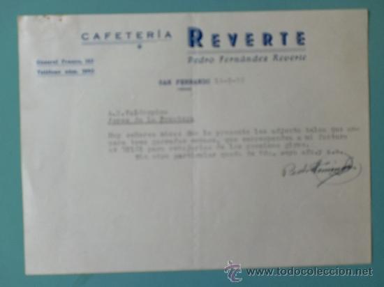 Lettres commerciales: CARTA COMERCIAL. CAFETERIA REVERTE. SAN FERNANDO, CADIZ. 1959.