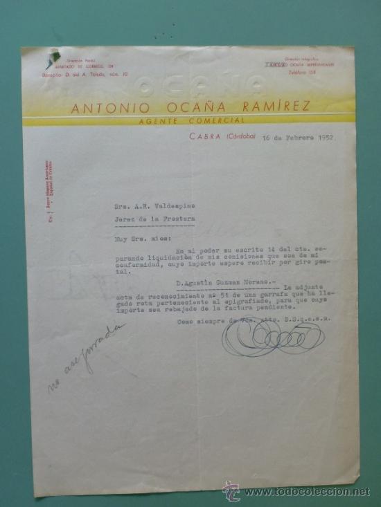 Lettres commerciales: CARTA COMERCIAL. CABRA, CORDOBA. FEBRERO 1952. ANTONIO OCA&Ntilde;A RAMIREZ. GENTE COMERCIAL.