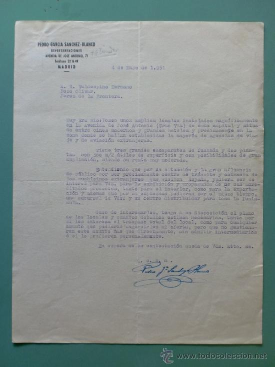 Lettres commerciales: CARTA COMERCIAL. MADRID. MAYO 1951. PEDRO GRCIA SANCHEZ-BLANCO. REPRESENTACIONES.