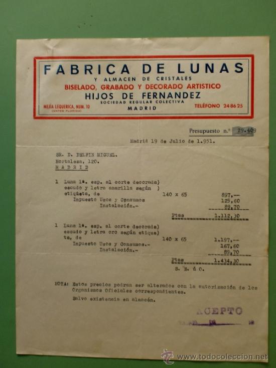 Commercial Letters: CARTA COMERCIAL. MADRID. JULIO 1929. FABRICA DE LUNAS Y ALMACEN DE CRISTALES. HIJOS DE FERNANDEZ.