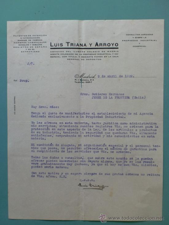Commercial Letters: CARTA COMERCIAL. MADRID. ABRIL1929. LUIS TRIANA Y ARROYO. ABOGADO.
