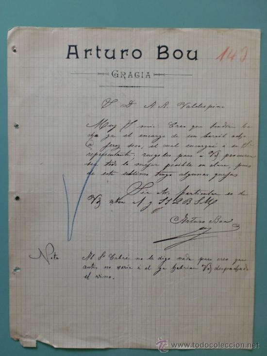 Commercial Letters: CARTA COMERCIAL. FEBRERO 1899. ARTURO BOU.GRACIA