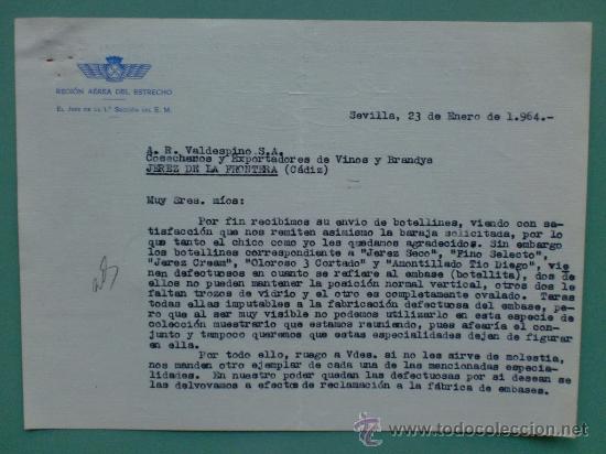 Commercial Letters: CARTA COMERCIAL.1964.SEVILLA. REGION AEREA DEL ESTRECHO. JEFE DE LA 1&ordf; SECCION. SR. A. R. VALDESPINO