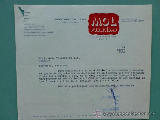 Gesch&auml;ftsbriefe: CARTA COMERCIAL.1964. CADIZ. MOL PUBLICIDAD. PARA, SRES. A. R. VALDESPINO.