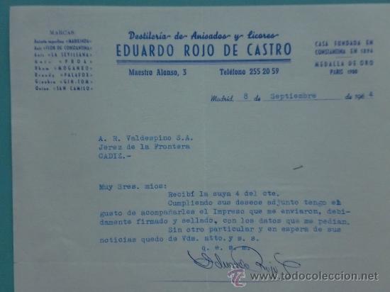 Gesch&auml;ftsbriefe: CARTA COMERCIAL. MADRID. 1964. EDUARDO ROJO DE CASTRO. DESTILERIA. PARA, SRES. A. R. VALDESPINO.