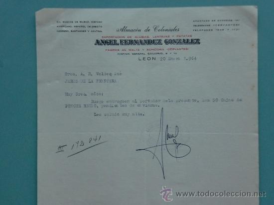 Gesch&auml;ftsbriefe: CARTA COMERCIAL. LEON. 1964. ANGEL FDEZ. GONZALEZ. ALMACEN DE COLONIALES. SRES. A. R. VALDESPINO.