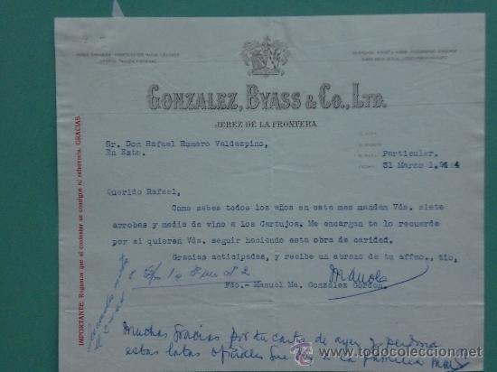 Gesch&auml;ftsbriefe: CARTA COMERCIAL. JEREZ. 1964. GONZALEZ BYASS & CO., LTD.. SR.D. RAFAEL ROMERO VALDESPINO.