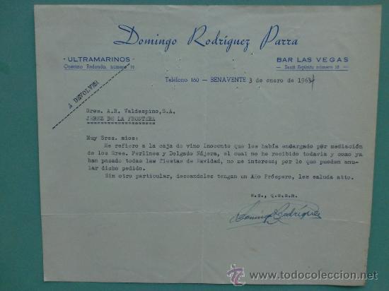 Gesch&auml;ftsbriefe: CARTA COMERCIAL. BENAVENTE.1964. DOMINGO RODRIGUEZ PARRA. ULTRAMARINOS. PARA, SRES. A.R. VALDESPINO.