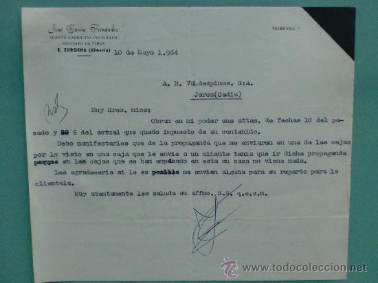 Gesch&auml;ftsbriefe: CARTA COMERCIAL. ALMERIA.1964. JOSE GARCIA FERNANDEZ, AGENTE COMERCIAL. PARA, SRES. A.R. VALDESPINO.