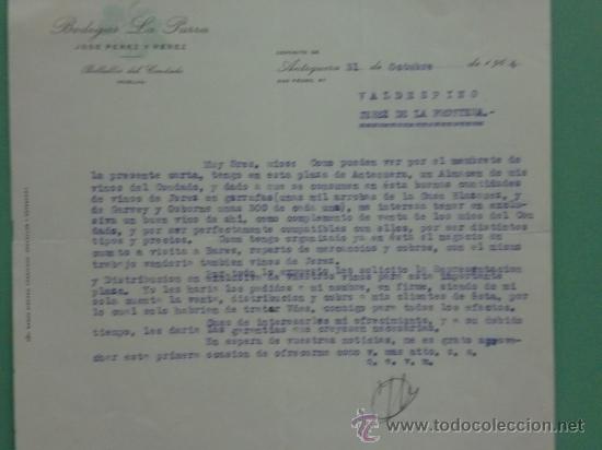 Gesch&auml;ftsbriefe: CARTA COMERCIAL. ANTEQUERA. 1964. BODEGAS LA PARRA. JOSE PEREZ Y PEREZ. PARA, SRES. A.R. VALDESPINO.
