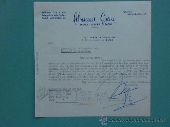 Gesch&auml;ftsbriefe: CARTA COMERCIAL. LA LINEA. CADIZ.1964. ALMACENES GAVIRA. MANUEL GAVIRA SAENZ. SRES. A. R. VALDESPINO