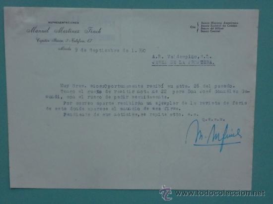 Gesch&auml;ftsbriefe: CARTA COMERCIAL. MERIDA. 1950. MANUEL MARTINEZ FINCH. REPRESENTACIONES. A. R. VALDESPINO.