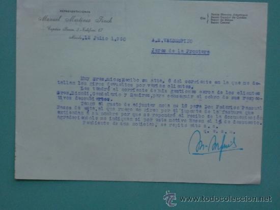 Gesch&auml;ftsbriefe: CARTA COMERCIAL. MERIDA. 1950. MANUEL MARTINEZ FINCH. REPRESENTACIONES. A. R. VALDESPINO.