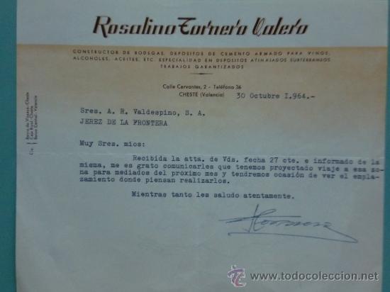 Gesch&auml;ftsbriefe: CARTA COMERCIAL. CHESTE. VALENCIA. 1964. ROSALINO TORNERO VALERO. CONSTRUCTOR. A. R. VALDESPINO.