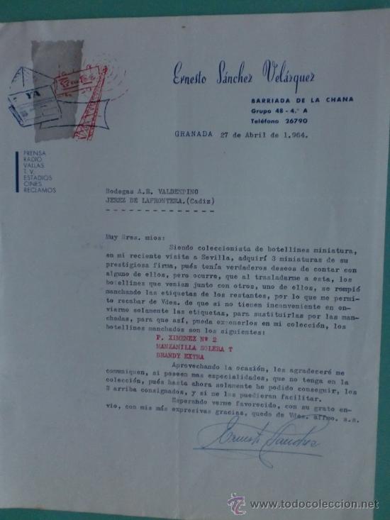 Lettres commerciales: CARTA COMERCIAL. GRANADA. 1964. ERNESTO SANCHEZ VELAZQUEZ. BODEGAS A. R. VALDESPINO.