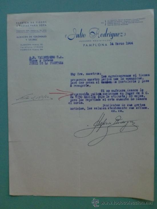 Lettres commerciales: CARTA COMERCIAL. PAMPLONA. 1964. JULIO RODRIGUEZ. A. R. VALDESPINO.