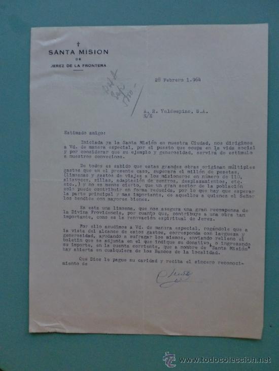 Lettres commerciales: CARTA COMERCIAL. JEREZ. 1964. SANTA MISION DE JEREZ DE LA FRONTERA. A. R. VALDESPINO.