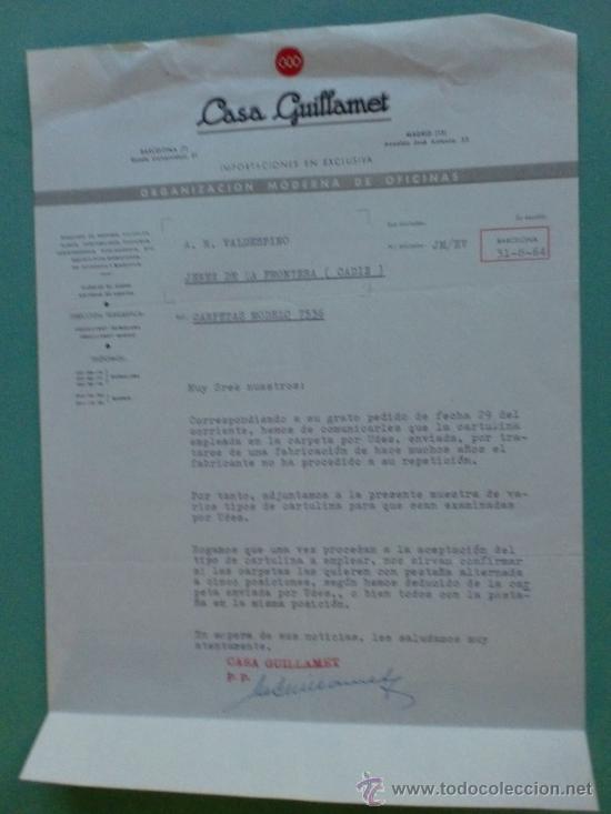 Lettres commerciales: CARTA COMERCIAL. BARCELONA. 1964. CASA GUILLAMET. IMPORTACIONES. A. R. VALDESPINO.