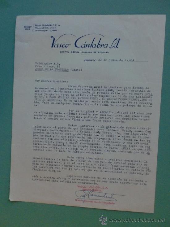Cartas comerciales: CARTA COMERCIAL. MADRID. 1964. VASCO CANTABRA, S. A. SRES. A. R. VALDESPINO, S. A.