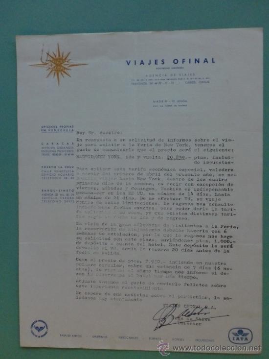 Cartas comerciales: CARTA COMERCIAL. MADRID. 1964. VIAJES OFINAL. AGENCIA DE VIAJES.