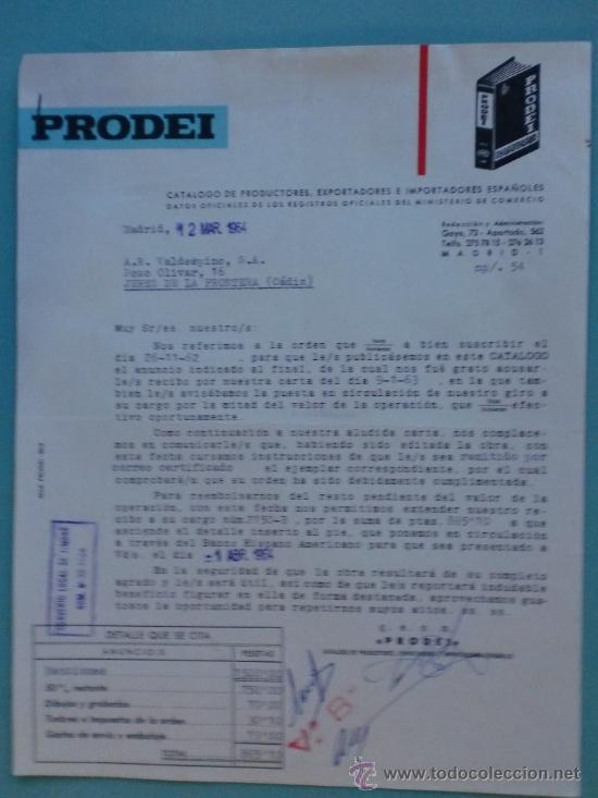 Cartas comerciales: CARTA COMERCIAL. MADRID. 1964. PRODEI.  A. R. VALDESPINO, S. A.