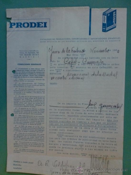 Cartas comerciales: CARTA COMERCIAL. JEREZ. 1962. PRODEI.  A. R. VALDESPINO, S. A.