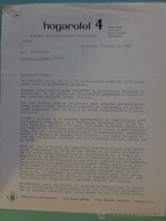 Cartas comerciales: CARTA COMERCIAL. BARCELONA. 1964. HOGARHOTEL 4. SRES. A. .R. VALDESPINO.
