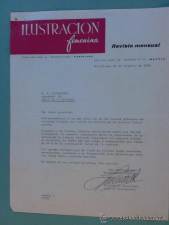 Cartas comerciales: CARTA COMERCIAL. BARCELONA.1959. ILUSTRACION FEMENINA. REVISTA MENSUAL. SR. A. R. VALDESPINO.