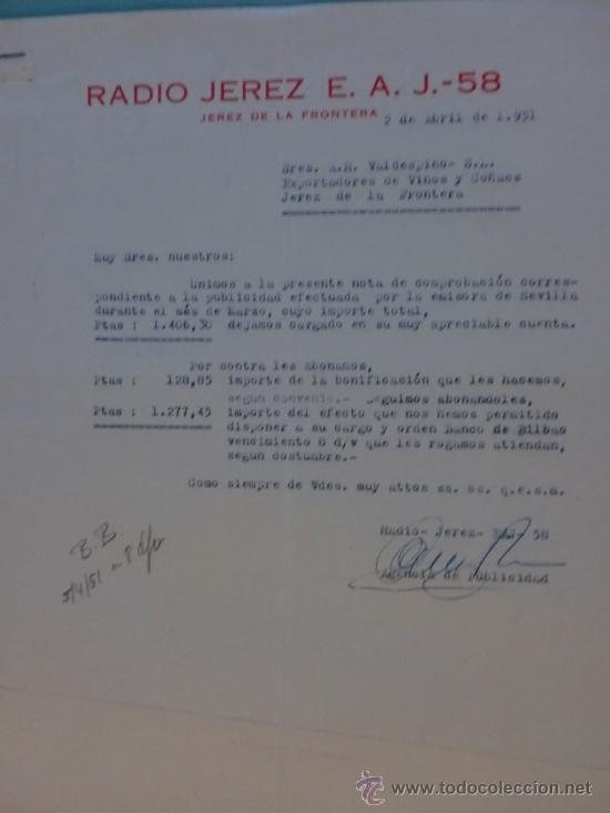 Commercial Letters: CARTA COMERCIAL. JEREZ. 1951. RADIO JEREZ E. A. J.-58.  SRES. A. .R. VALDESPINO.