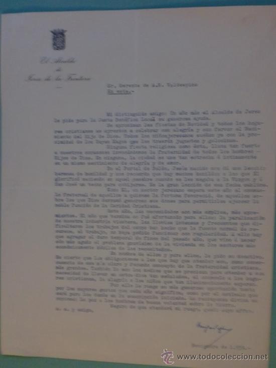 Commercial Letters: CARTA COMERCIAL. JEREZ.1959. EL ALCALDE DE JEREZ DE LA FRONTERA. SR. GERENTE DE A. R. VALDESPINO