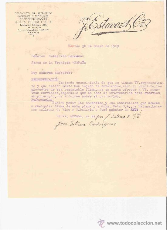 Lettres commerciales: BRASIL. SANTOS. CARTA COMERCIAL. GUTIERREZ HNOS. JEREZ. ESTEVEZ CIA. REPRESENTACIONES. ENERO 1929.