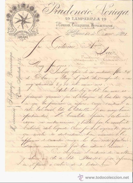 Lettres commerciales: CUBA. HABANA. CARTA COMERCIAL. GUTIERREZ HNOS. PRUDENCIO NORIEGA. COMISION. ENERO 1891.