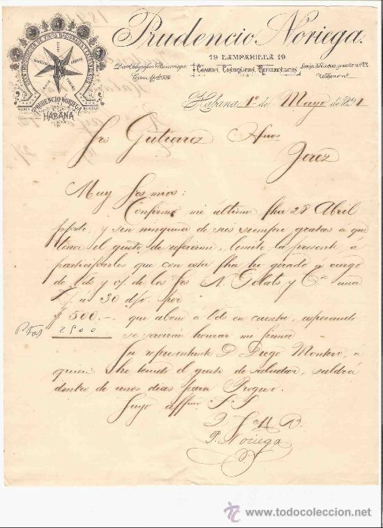 Lettres commerciales: CUBA. HABANA. CARTA COMERCIAL. GUTIERREZ HNOS. PRUDENCIO NORIEGA. COMISION. MAYO 1891.