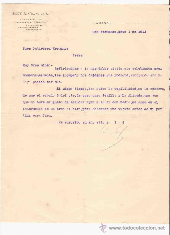 Lettres commerciales: CUBA. SAN FERNANDO. CARTA COMERCIAL. GUTIERREZ HNOS. REY & CO. HAVANA. MAYO 1913.