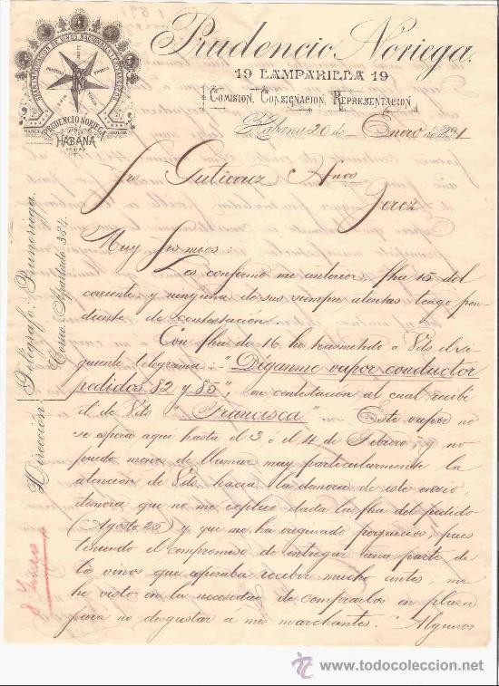 Lettres commerciales: CUBA. HABANA. CARTA COMERCIAL. GUTIERREZ HNOS. PRUDENCIO NORIEGA. COMISION. ENERO 1891.