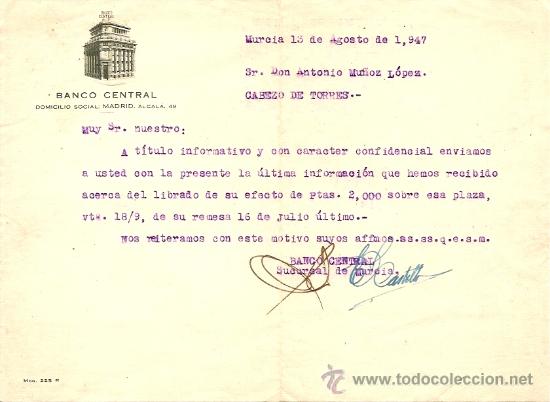 Cartas comerciales: BANCO CENTRAL - A&Ntilde;O 1947 - Foto 1