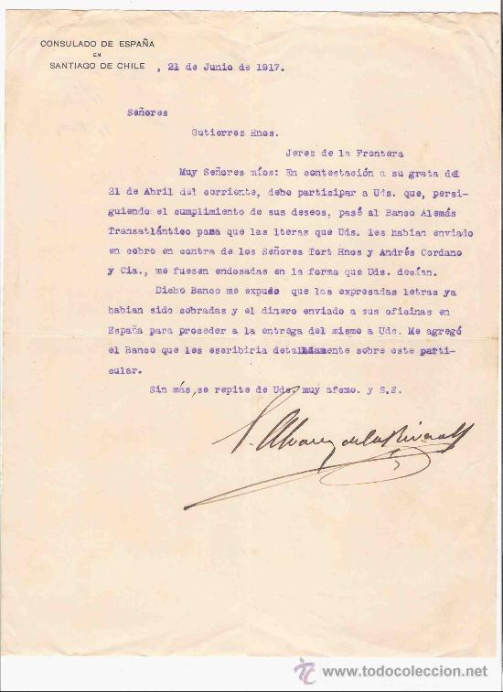 Gesch&auml;ftsbriefe: CHILE. CARTA COMERCIAL. CONSULADO DE ESPA&Ntilde;A EN SANTIAGO DE CHILE. JUNIO 1917.