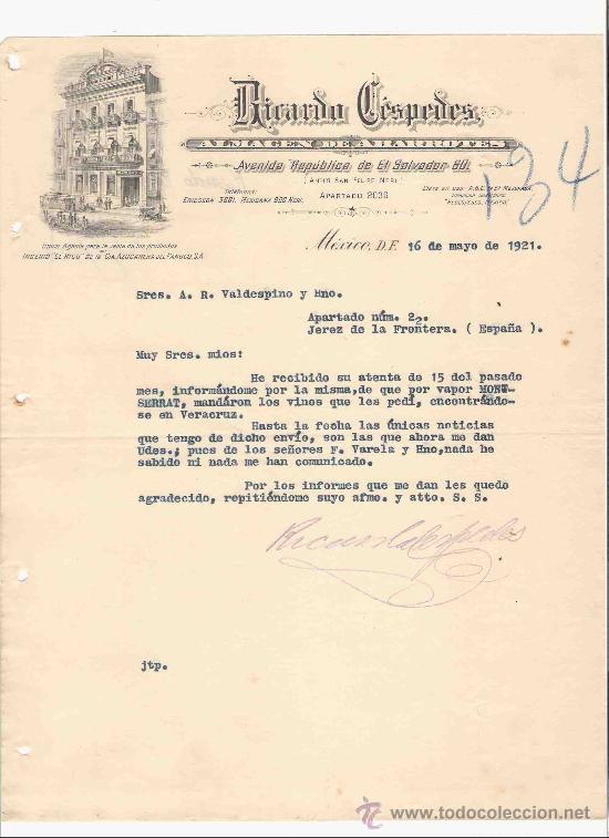 Gesch&auml;ftsbriefe: MEXICO. CARTA COMERCIAL. RICARDO CESPEDES. ALMACEN DE ABARROTES. MAYO 1921.